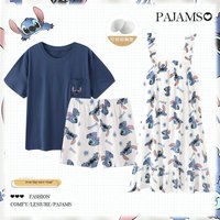 New Cartoon Stitch Personality Cute Couple Pajamas Women's Summer Nightdress Round Neck Men's Home Service Suit Holiday Gift