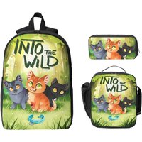3Pcs Warrior Cats Theme School bags Set for Kids Pen Bags Backpack Sets with Lunch Box For Primary School Students Knapsack