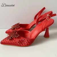 Luxury Rhinestone Butterfly-Flower High Heel Sandals for Women Pointed Toe Unique Summer Strange Shoes