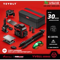 YEVOLT YVGLL4XS12 3-Plane 12-Line Plumb & Level Laser Level Auto-Leveling Hybrid Charge Dual-Power High Precision 30m Long Range