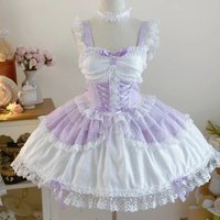 Y2k Japanese Sweet Lolita Jsk Dress Women Elegant Ruffles Lace Bandage Princess Strap Dresses Girls Kawaii Tea Party Mini Dress image 4