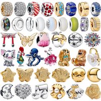 925 Sterling Silver Plated Murano Glass Textured Beads Charm Pave Enamel Animal Creative Pendant Fit Bracelet Necklace Jewelry