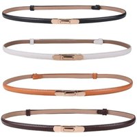 Luxury Ladies Slim Waist Belt Spring Buckle Design Retro Skinny Belt Adjustable Length Leather Belt