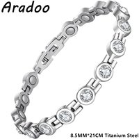 ARADOO Titanium Steel Bracelets for Women With Zirconia Magnetic Therapy Bracelet Jewelry Gifts