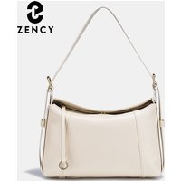 Women's Natural Leather Bag 2026 Zency Brand Simple Fashion Beige Chocolate Genuine Leather Handbag Shoulder Large Capacity