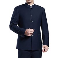 Classic Men Business Chinese Mountain Suit Suit Set 2-Piece High Quality Wedding Party Dress Set Black Navy Wine Red Suit+pant
