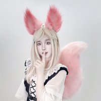 Archi Handwork Fox Clan Princess Pink Ears Plush Headwear Big Fluffy Tail Animal Fursuit Cosplay Performance Props