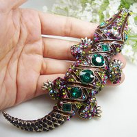Vintage Multi-farbe Krokodil Tier Männer Anhänger Brosche Pin Strass Kristall Klassische Tier Fisch Brosche Pins Geschenke