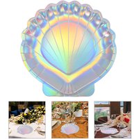 16Pcs Holographic Mermaid Shell Paper Plates Disposable Food Serving Party Tableware Snack Dessert Plates Party Dinnerware