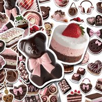 50pcs Pink Brown Dessert Stickers Decals For Laptop Scrapbook Luggage Refrigerator Helmet DIY Graffiti Aesthetic Stickers Gifts