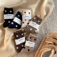 Socks for Women Autumn Winter Thick Warm with Polka Dot Black Maillard Velvet Coffee Mid-tube Socks