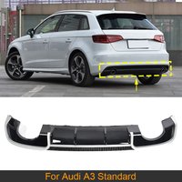Black FRP/PP Car Racing Rear Diffuser Lip Spoiler for Audi A3 8V Standard Sedan Hatchback 2014-2016 Non Sline Four Outlet