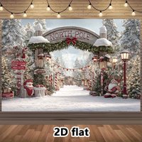 The winter wonderland of the Arctic Christmas backdrop, snow-covered trees, Santa Claus and sleigh - Christmas