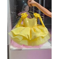 Lovely Shiny Flower Girl Dress For Wedding Sleeveless With Bow Puffy Tiered Kids Birthday Party First Communion Gown Custom