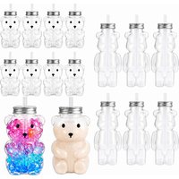 1-10PCS 500ml Portable Cartoon Bear Transparent Bottles Cute Takeout Drink Containers for Bubble Tea Juice Party Supplies