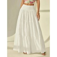 Plus size women's fashionable layered long skirt casual solid color elastic waist women's half skirt holiday date or vacation