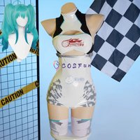 Miku Cosplay Costume Racing L0eather Jumpsuit with Wig Anime Party Uniform Hallowen Play Role Clothes Clothing COSFun