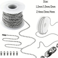 1-5 rolls 2-10m Metal Ball Chain, 1.2/1.5/2/2.4/3/4mm, Adjustable Connector for Necklace, Keychain, DIY Jewelry Findings