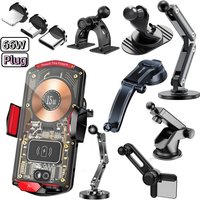 Uniwersalna bezprzewodowa ładowarka samochodowa 15W z automatycznym wykrywaniem i oświetleniem ambientowym, obracana o 360 stopni, z gniazdem ładowania 66W do iPhone/Samsung/samochodu