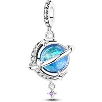 925 Sterling Silver Blue Opal Planet Charm Galaxy Space Dangle Bead Fit Bracelets Necklace Celestial Universe Women Jewelry Gift