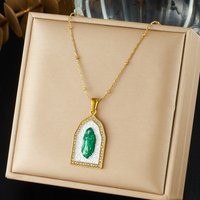 Stainless Steel Golden Geometry Pendant Necklace Women Vintage Catholic Virgin Mary Charm Neck Chain Jewelry Gift