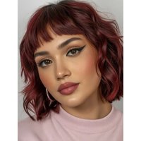 Lekker Red Short Pixie Cut Wavy Bob 100% Human Hair Wigs For Women Brazilian Remy Hair Colored Full Machine Made Glueless Wigs