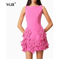 VGH Catwalk Style Patchwork Zipper Dress for Women O Neck Sleeveless Spliced Appliques Solid Mini Dresses Female Fashion Clothes image 4