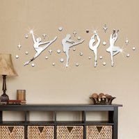 new 3D Acrylic Mirror Surface Wall Sticker Ballet Dance Girls Design for Dance room Kindergarten Wall Decoration 60067