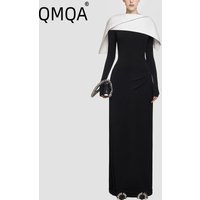 QMQA-Robe de soirée à col cape pour femmes, robes de soirée élégantes avec patchwork, robe de soirée d'automne, nouvelle mode, 1A641
