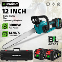 NEWBENY 12-Zoll-bürstenlose elektrische Kettensäge mit LED-Anzeige, kabellose Holzschneide-Gartenholzsäge für Makita 18–21 V Batterie-Pin
