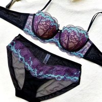 New Women's Lightweight Purple Lace Bra and Panty Set Minimizing Effect Push Up Design with Soft Underwire and Anti-Sag Support