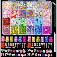 1Box Random Mixed Colorful Gummie Bear Heart Nail Art Decoration Multiple Styles Bow Candy Nail Charms Accessories DIY Manicure
