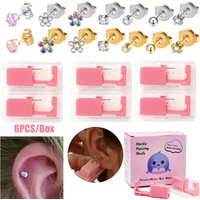 6Pcs/Box Pink Disposable No Pain Ear Piercing Cartilage Tragus Helix Gun Unit 316L Steel Ear Stud Piercing Tool Kit Ear Piercer