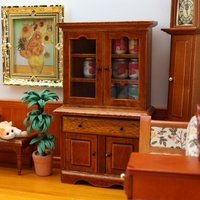 ●1PC Vintage Miniature Furniture 1:12 Dollhouse Wood Table Multifunction Cabinet Bookcase Model Toy Cupboard Dolls Accessories