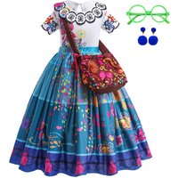 Girls Princess Costume Children Encanto Halloween Swing Flared Clothes Kids Printed Mirabel Cartoon Fantasy Cosplay Dress 3-12Y