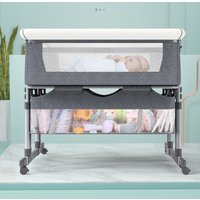 Twins Cradle Crib, Sleeper Bassinet Adjustable Height Babies Cot with Wheels & Airflow Mesh