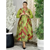 ANLAN Miyake Pleated Long Dress Printed Ruffles Full Sleeve with Belt Formal Dresses for Women 2025 Summer New Hot Sales 2AN5196