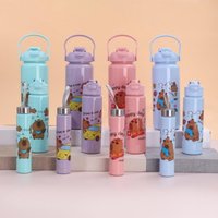 3Pcs Nette Capybara Cartoon Stroh Wasser Set Große Kapazität Sport Flasche Outdoor Reise Gym Fitness Krüge Student Tragbare Tasse