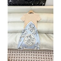 Silk Printed Dress Knitted Silk Blend Spring Summer New Arrival Vintage Style Natural Waist Breathable Comfortable Short Sleeve