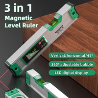 3-in-1 Precision Digital Level Ruler 30/40/50cm Magnetic Laser Level Ruler,Aluminum Alloy Spirit Bubble Level Gauge Protractor