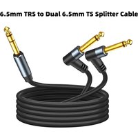 6.5mm 1/4 inch TRS Stereo To Dual 1/4" TS Y Splitter Right Angle Insert Cable Stereo 6.35m to 2x6.35mm Mono Breakout Audio Cable