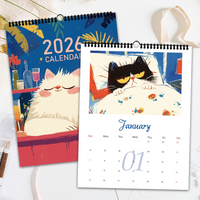 1pc 2026 Wall Calendar, Cartoon Hand-Drawn Cat Theme, 12 Beautiful Designs, Perfect Gift for Birthdays, Christmas, New Year
