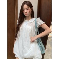 Korean Style Sweet Holiday Embroidered Hollow out Doll Collar Shirt Top And Bloom Short Pants Women's Fashion Summer Set