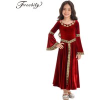 Girls Medieval Renaissance Velvet Dress Princess Queen Cosplay Costume Christmas Xmas Halloween New Year Carnival Party Dress