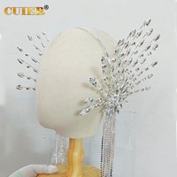 CUIER Starlight Crystal Silver Tassel Long Headwear Extravagant Large-Size Jewelry Headpiece for Stage Dazzling Rays