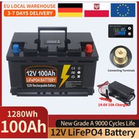 EU-Lager 12V 100Ah 150Ah 200Ah 350Ah LiFePO4 Lithium-Eisenphosphat-Batterie mit integriertem 100A Smart BMS, Tiefzyklus-LiFePO4-Batterie für Trolling-Motor und Wohnmobil