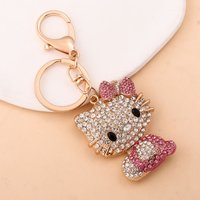 Anime Hello Kitty Rhinestone Crystal Keychain Cute Kitty Cat Shape Pendant Keyring Car Key Holder Party Birthday Gifts Jewelry