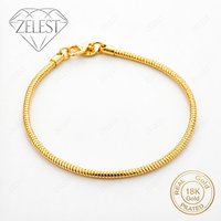 925 Sterling Silver 18K Gold Plated 8 Inch 16-23cm Simple Snake Chain Bracelet Women's Fashion Wedding Party Jewelry