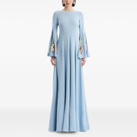 HIGH STREET Newest Fashion 2026 Women's Sky Blue Floral Embroidery Flare Sleeve Evening Gown Maxi Long Dress for Formal Party