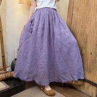 Spring Summer New Arts Style Women Double-deck Cotton Linen Long Skirt All-matched Casual Loose A-line Skirt Good Quality TH5